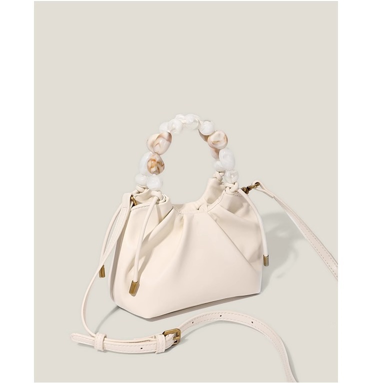 Womens New Shoulder Crossbody Bag with Beaded Handle and Pleated Design